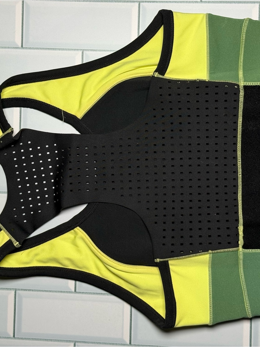 Craft Charge Blocked Black, Neon Yellow & Olive Green Colorblock Sports Bra - Picture 2 of 4